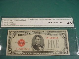 United States Note Usn $5 1928 - C Cga 45 Bright Red Seal Note photo