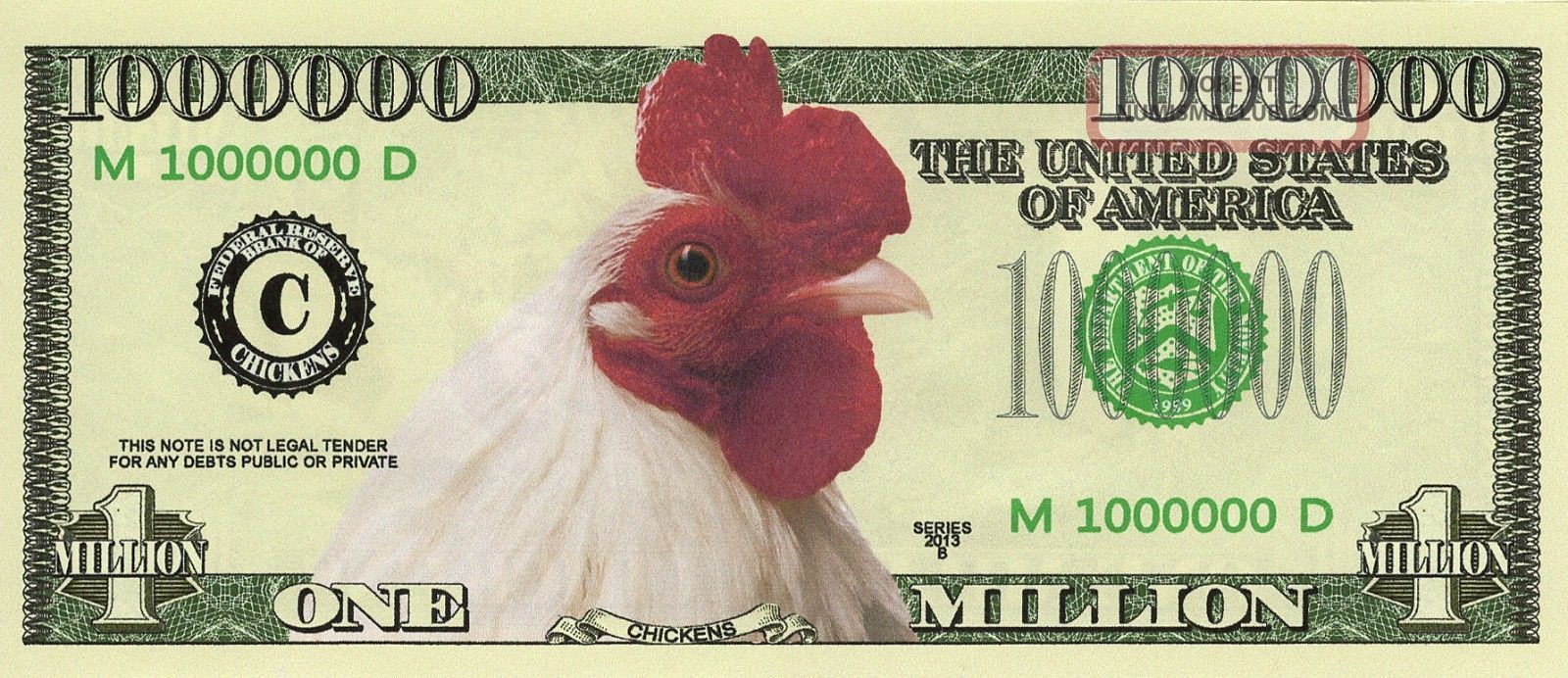 Chicken One Million Dollar Bills Realistic Looking Novelty Money Hen