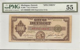 1933 $1,  000 City Of Detroit Depression Scrip 