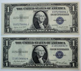 Two 1935 $1 Silver Certificates Blue Seal No Motto U.  S.  Currency photo