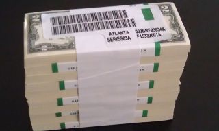 (25) 2 Dollar Bills,  Uncirculated $2 Note,  Crisp Sequential Order Bill photo