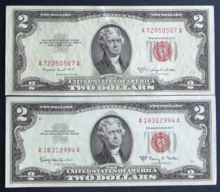 Almost Uncirculated One 1953b $2 & One 1963a $2 United States Note (17) photo