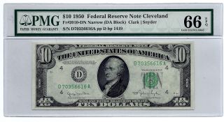 1950 $10 Narrow Face Cleveland Pmg Gem 66 Epq photo