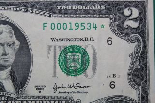 . Rare $2 Star Note.  2003a.  Only 320,  000 Printed. photo