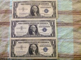 Silver Certificates (3) One Dollar Blue Seal photo