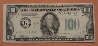Series Of 1934 - C $100 Bill Federal Reserve Note Chicago Illinois Friedberg 2155 photo
