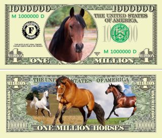 Horse Lover One Million Dollar Bill Realistic Looking Novelty Farm Funny Money photo