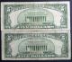 Two 1953 $5 Blue Seal Silver Certificates (c61387865a) Small Size Notes photo 1