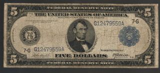 $5 1914 Federal Reserve Chicago Blue Seal Redeem Gold Old Us Frn Note Bill Money photo