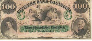 Louisiana Orleans Citizens Bank $100 18xx Not Signed/issued.  G48a photo