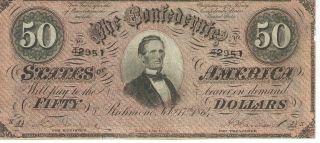 Csa 1864 Confederate Currency T66 $50 Bank Note Vf Plate Xa Red Color 42951 photo