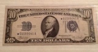 1934 C Star $10 Blue Seal Ten Dollar Silver Certificate Wow Rare Note photo