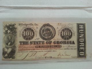 State Of Georgia $100 Note - Crisp - Looks Unc - 1863 photo