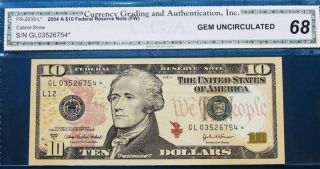 2004 A $10 Fed Reserve Note Cga Gem Unc 68 Fr 2039 - L photo