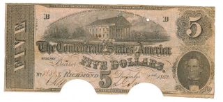 $5 1862 The Confederate States Of America Richmond More Currency 4 Vq photo