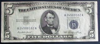 One 1953 $5 Blue Seal Silver Certificate Very Fine + (a24588182a) photo