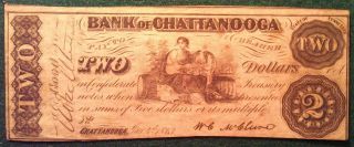 1863 Bank Of Chattanooga Two - Dollar Note - Chattanooga,  Tn photo