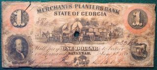 1859 Merchants & Planters Bank One - Dollar Note - Savannah,  Ga photo