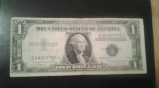 1935 G Off Center,  No Motto 1 Dollar Bill Silver Certificate Blue Seal Note photo