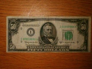$50 Us Series 1950 D Federal Reserve Note Minneapolis,  Mn Fancy Low Number photo