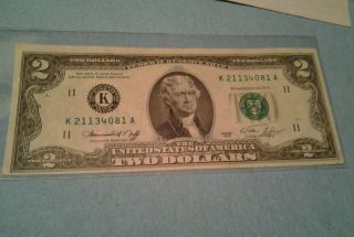 1976 - 2 - Doller Fed.  Res.  Note (uncerculated) Off Center Block Cut photo