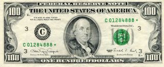 1990 $100 Star Us Federal Reserve Note C01284888 Philadelphia Pa photo