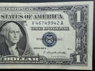 1957 B Silver Certificate Blue Label Seal One Dollar Bill photo