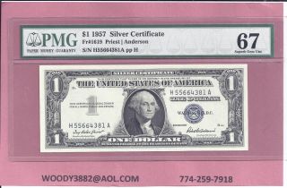 1957 Silver Certificate Fr - 1619 H - A Block Pmg - Gem - Unc 67 4381 photo