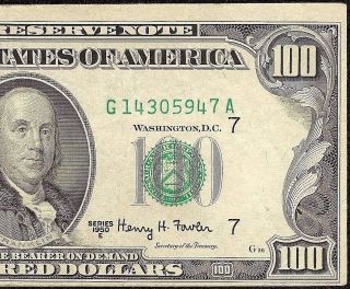 1950 E $100 Dollar Bill Federal Reserve Note Old Paper Money Currency Fr 2162 - G photo