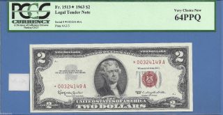 1963 $2 United States Star Note Fr 1513 - Very Choice Pcgs 64 Ppq photo