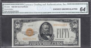1928 $50 Gold Certificate Cga 64 Uncirculated In Old Cga Holder photo