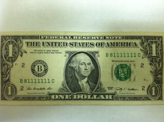 Fancy Serial Number Us One Dollar Almost Soild B 81111111 C photo