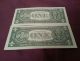 Low 4 Digit Serial 1356&1421 Frn $1 2009 Gem Cu &1 Circulated Repeating Serial Small Size Notes photo 1