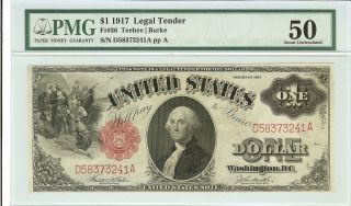 1917 $1 Legal Tender Note Graded 50 A/u photo