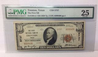 1929 - $10 Trenton Tx - Ch 5737 - National Currency - Low Serial - Pmg Vf 25 photo