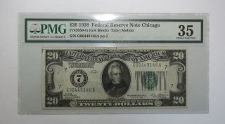 1928 $20 Federal Reserve Note Chicago Pmg 35 Gold On Demand Note photo