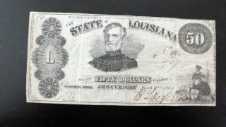 Scarce 1863 $50 The State Of Louisiana Note - Civil War Era photo