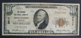 1929 T - 1 $10 The Gogebic Nb Of Ironwood,  Michigan Charter 9517 photo