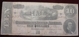 1864 $10 Confederate States Of America T - 68 Fine photo
