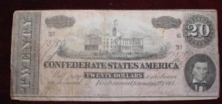 1864 $20 Confederate States Of America T - 67 Fine - Very Fine photo