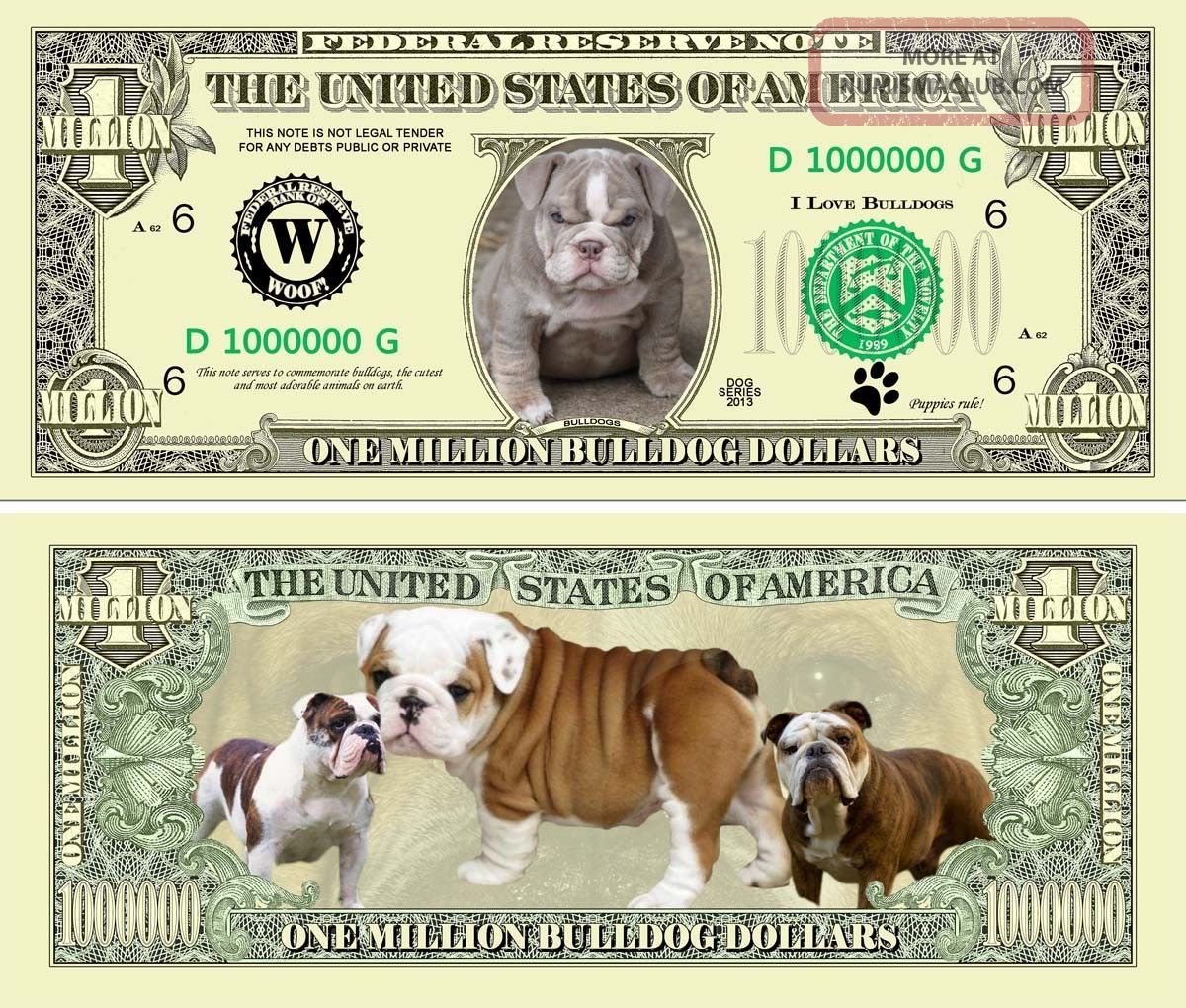 Bulldog Puppy Dog Lover One Million Dollar Bills,  Funny Pet Animal Novelty Money Paper Money: US photo