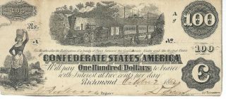 Csa 1862 Confederate Currency T40 $100 Note Plate Ag Defused Steam 53020 photo