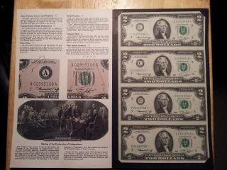 $2.  00 Star Note Dollar Bills Uncut Sheet Of 4 photo