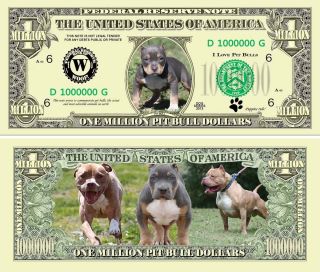 Pit Bull Puppy Dog Novelty 1 Million Dollar Bills,  Pet/animal Lover Funny Money photo