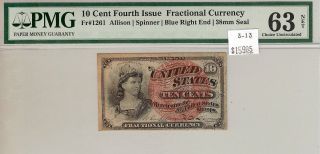 Ten Cent Fourth Issue Fractional Currency Cu 63 Fr 1261 Pmg Cert photo