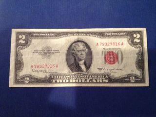 1953c Two Dollar ($2) Bill - Red Seal,  Dc Note - A79327816a photo