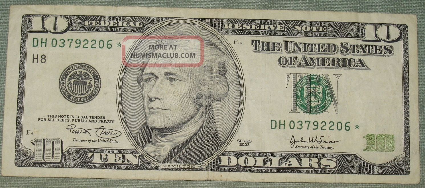 2003 Ten Dollar Federal Reserve Star Note Grading Vf St Louis 2206 Small Size Notes photo