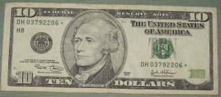 2003 Ten Dollar Federal Reserve Star Note Grading Vf St Louis 2206 photo