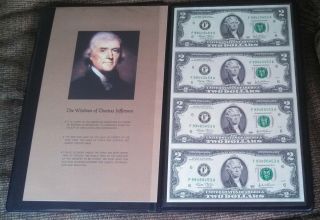 Uncut Sheet Of 4 $2 Bills In World Reserve Monetary Exchange Binder photo