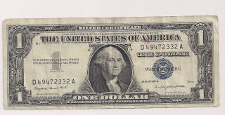 United States One Dollar Bill Silver Certificate Series Blue Seal 1957a D4947233 photo